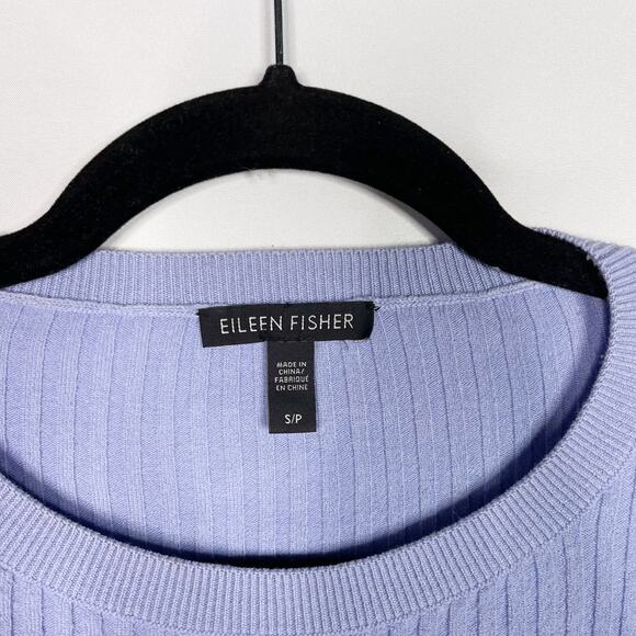 Eileen Fisher Small S Light Blue Ribbed Knit Wool Blend Long Sleeve Boxy Sweater - Picture 5 of 6